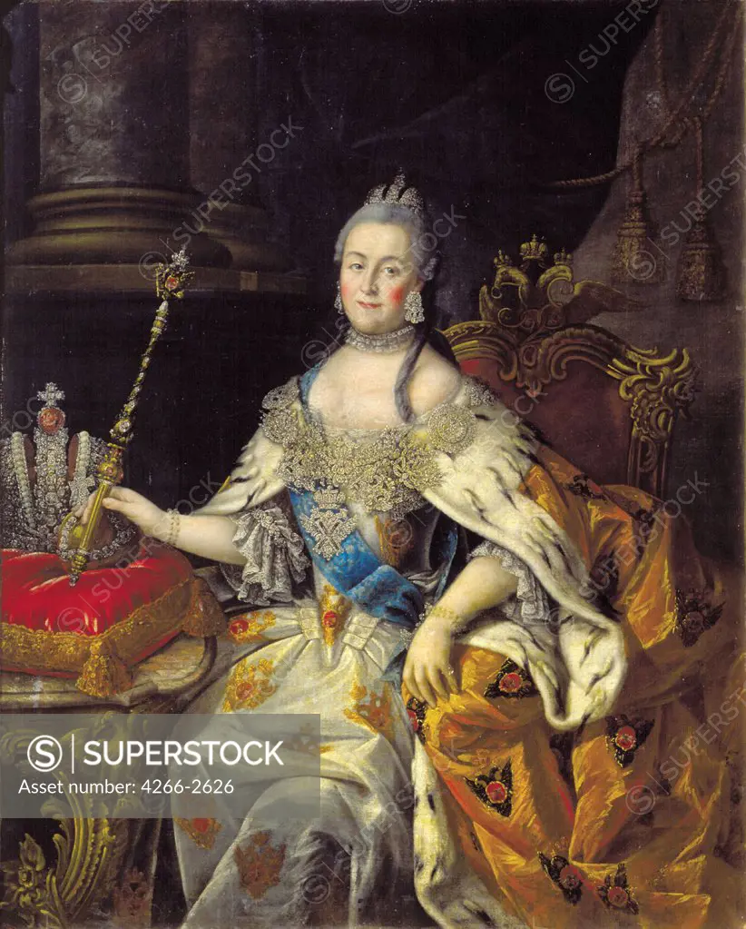 Empress Catherine II by Alexei Petrovich Antropov, oil on canvas, 1766, 1716-1795, Russia, Tver, Regional Art Gallery, 155x123