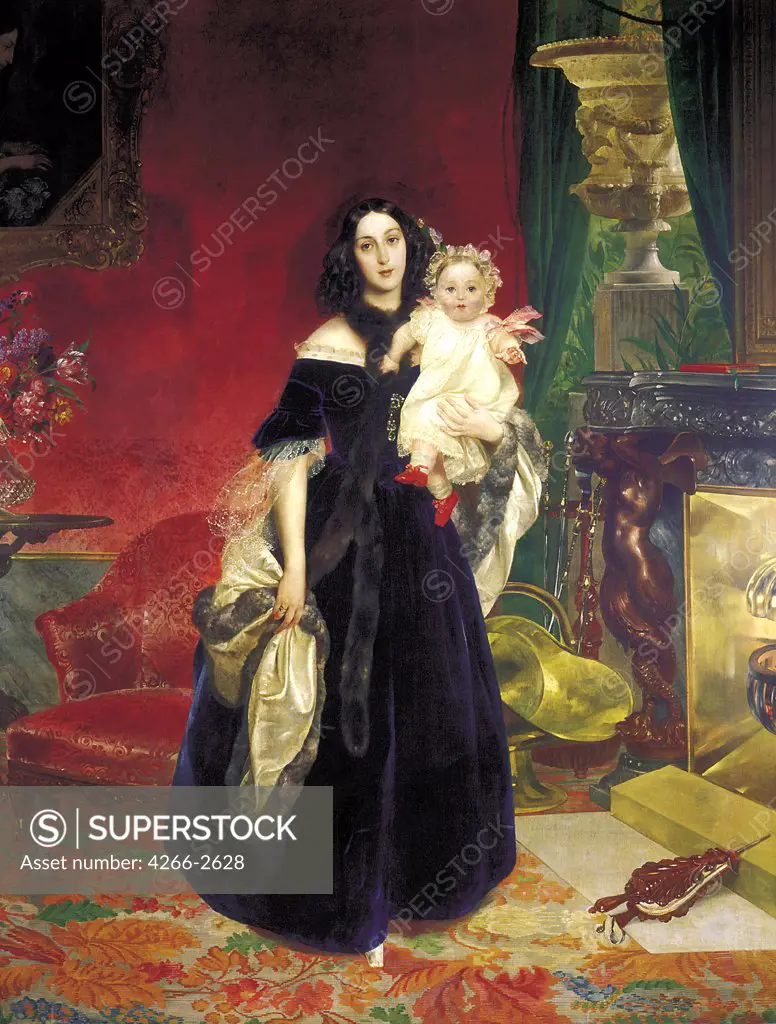 Mother and child by Karl Pavlovich Briullov, oil on canvas, 1840, 1799-1852, Russia, Moscow, State Tretyakov Gallery,