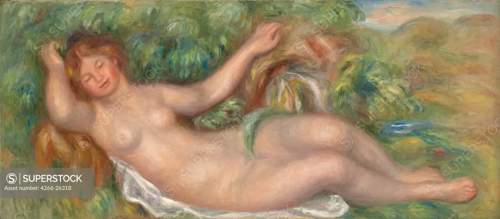 La source (Nu allonge) by Renoir, Pierre Auguste (1841-1919)  Private Collection  c. 1902  France  Oil on canvas  Painting  Nude painting