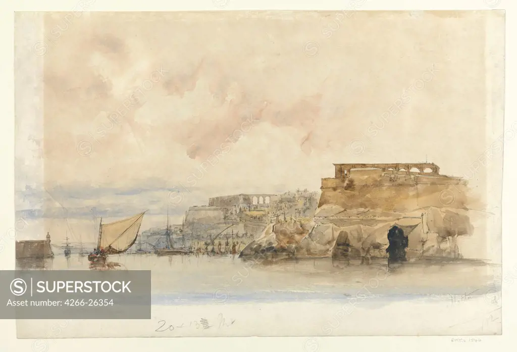 View of Valetta, Malta by Holland, James (1799-1870)  Yale University  Great Britain  Watercolour on paper  Graphic arts  Landscape