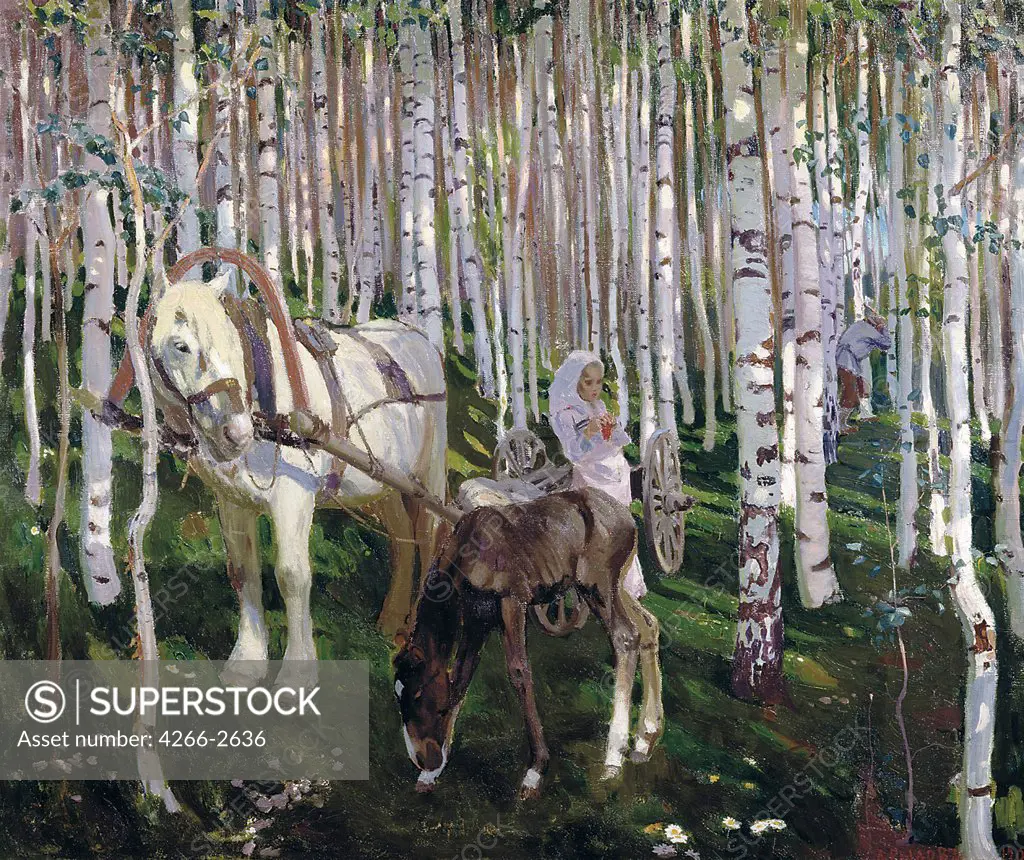 Birch forest by Arkadi Alexandrovich Rylov, oil on canvas, 1905, 1870-1939, Russia, Kirov, Regional A. and V. Vasnetsov Art Museum, 115x137, 5