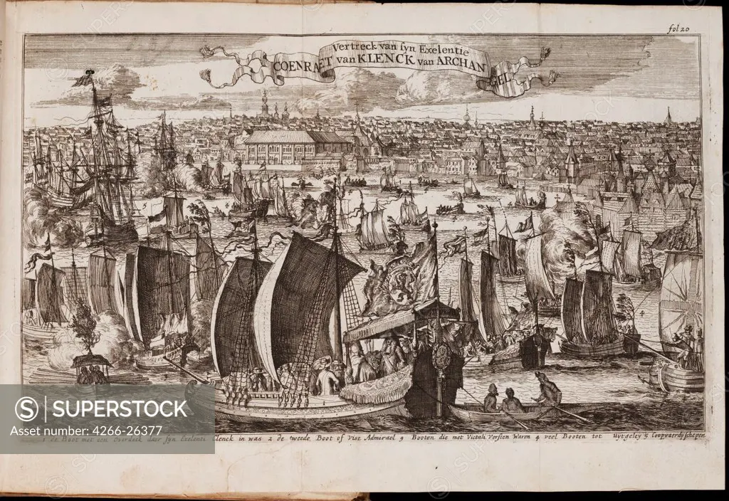 Arkhangelsk (From: Historisch Verhael, of Beschryving van de Voyagie) by Coyet (Coyett), Balthasar (ca. 1650-1725)  Private Collection  1677  Holland  Etching  Graphic arts  Landscape,History