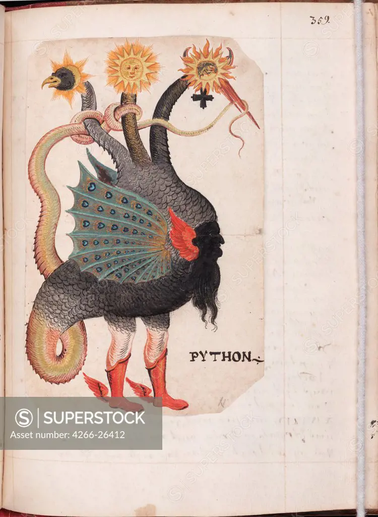 Python (from: Alchemical and Rosicrucian Compendium) by German master    Yale University  ca 1760  Germany  Watercolour on parchment  Book Art  Mythology, Allegory and Literature,History