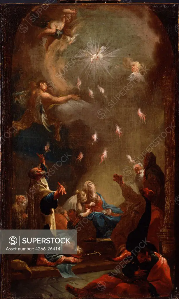 The descent of the Holy Spirit (Pentecost) by Mildorfer, Joseph Ignaz (1719-1775)  Magyar Nemzeti Galeria  c. 1750  Austria  Oil on canvas  Painting  Bible