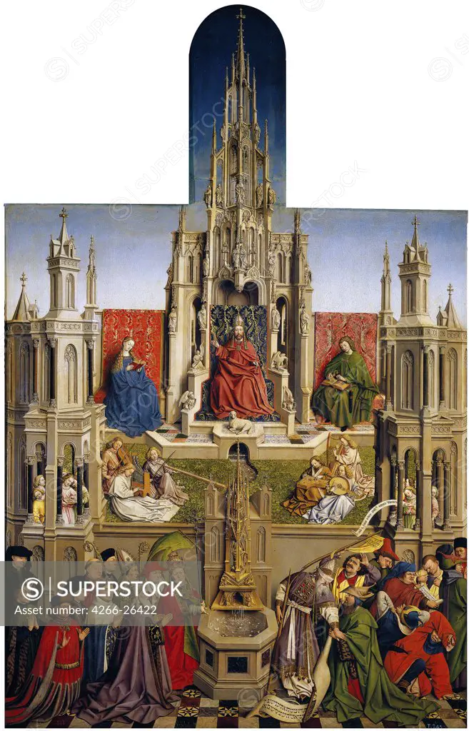 The Fountain of Grace and the Triumph of Ecclesia over the Synagogue by Eyck, Jan van, (School)    Museo del Prado, Madrid  1430  Flanders  Oil on wood  Painting  Bible