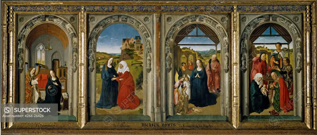 Four scenes from the life of the Virgin by Bouts, Dirk (1410/20-1475)  Museo del Prado, Madrid  ca 1442-1445  The Netherlands  Oil on wood  Painting  Bible