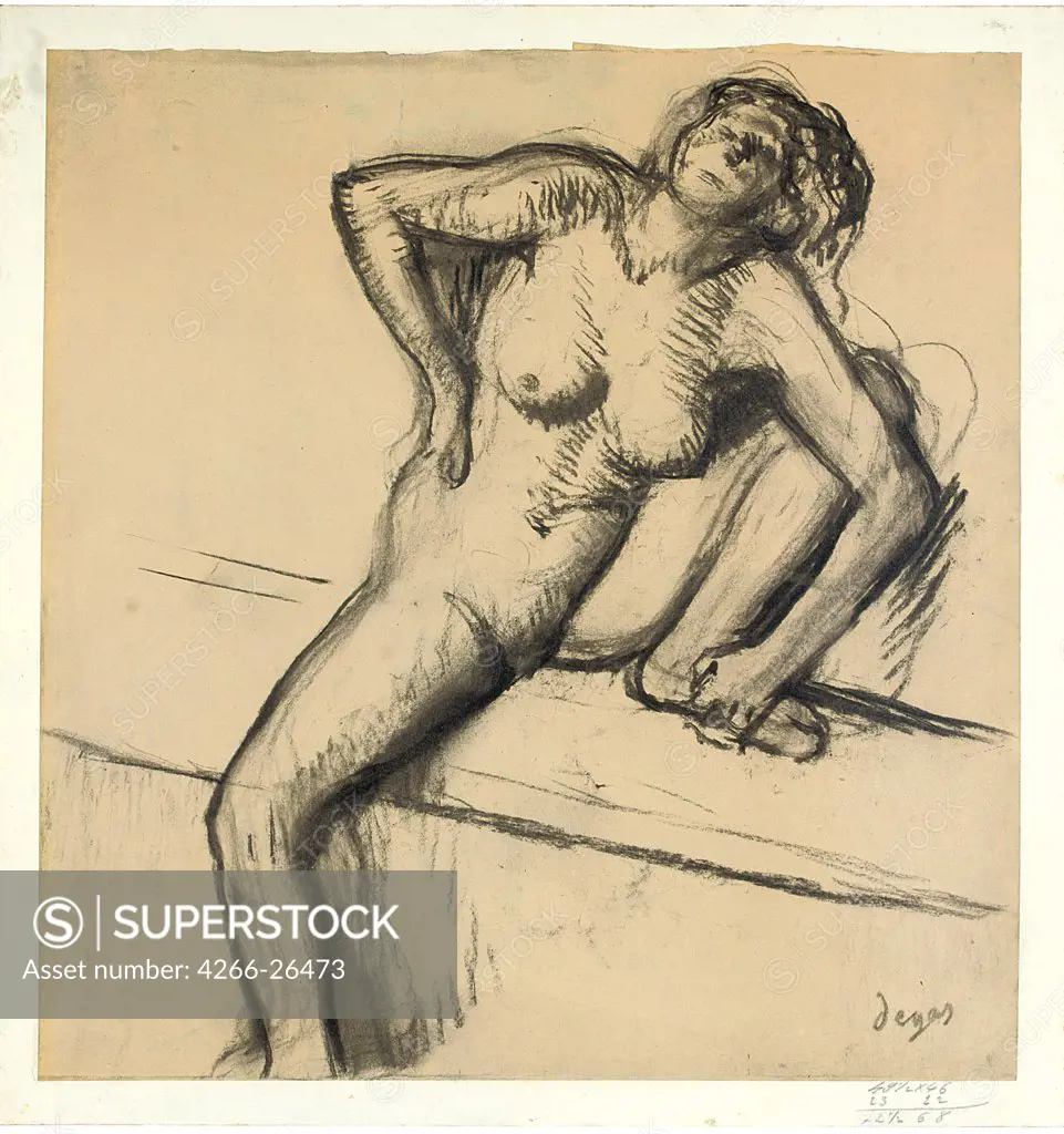 Nu by Degas, Edgar (1834-1917)  Private Collection  End 1890s  France  Coal with pastel on paper  Graphic arts  Nude painting