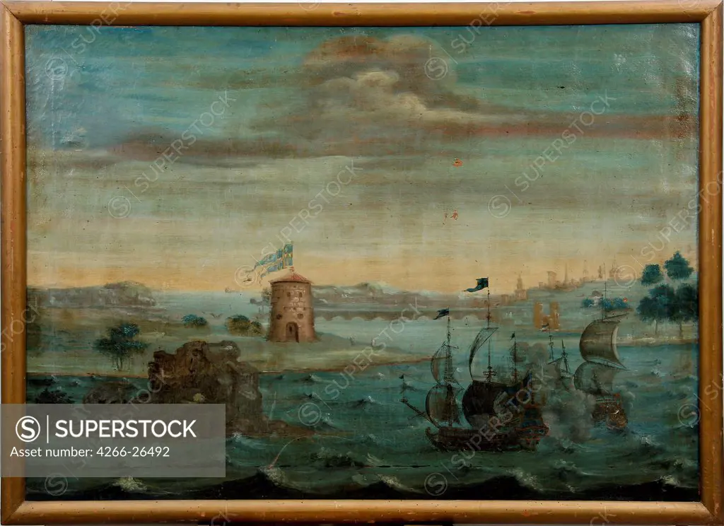 The Siege of Vyborg by Anonymous    Private Collection  1710s  Sweden  Oil on canvas  Painting  History