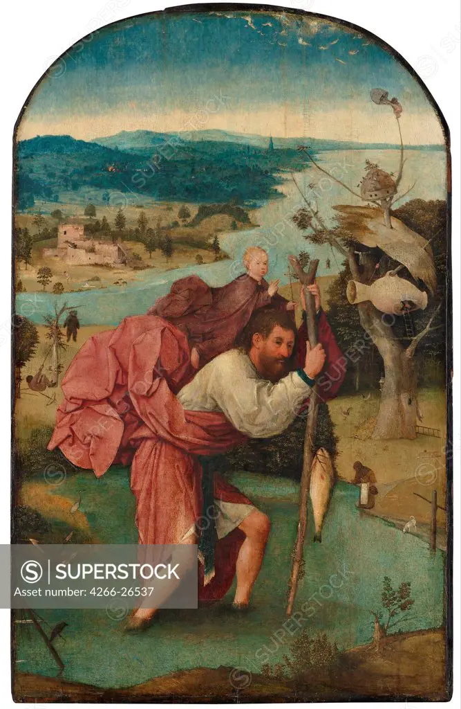 Saint Christopher by Bosch, Hieronymus (c. 1450-1516)  Museum Boijmans Van Beuningen, Rotterdam  1490s  The Netherlands  Oil on wood  Painting  Bible