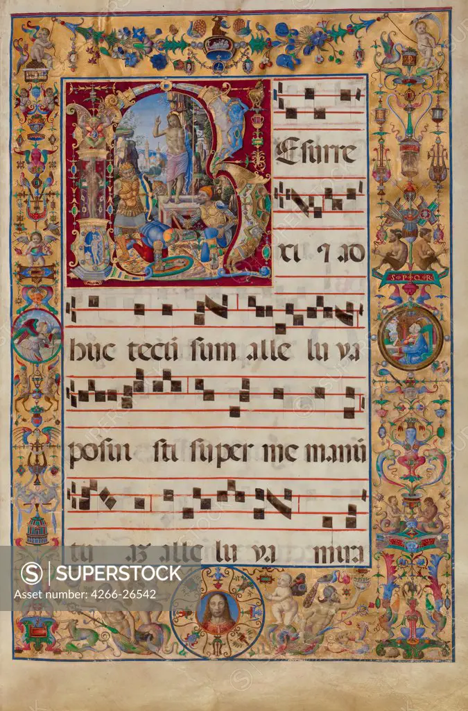 The Gradual. Initial R: The Resurrection by Antonio da Monza (active 1480-1505)  J. Paul Getty Museum, Los Angeles  c. 1500  Italy, School of Lombardy  Tempera and gold on parchment  Book Art  Music, Dance,Bible