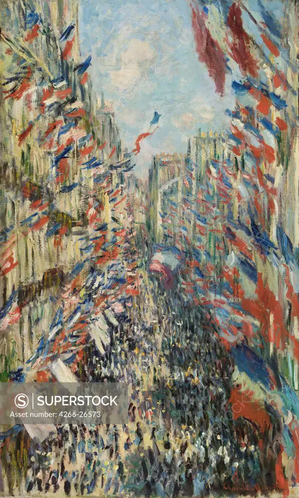 The Rue Montorgueil in Paris. Celebration of June 30, 1878 by Monet, Claude (1840-1926)  Musee d'Orsay, Paris  1878  France  Oil on canvas  Painting  Landscape,Genre