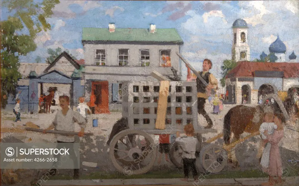 People on street by Boris Michaylovich Kustodiev, oil on canvas, 1920s, 1878-1927, Russia, Khanty-Mansiysk, Regional Art Museum