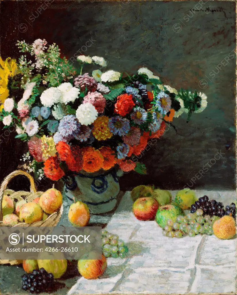 Still Life with Flowers and Fruit by Monet, Claude (1840-1926)  J. Paul Getty Museum, Los Angeles  1869  France  Oil on canvas  Painting  Still Life