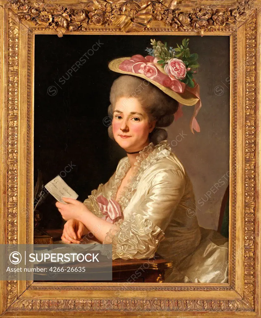 Portrait of Marie Emilie Cuivilliers, nee Boucher by Roslin, Alexander (1718-1793)  Private Collection  1779  Sweden  Oil on canvas  Painting  Portrait