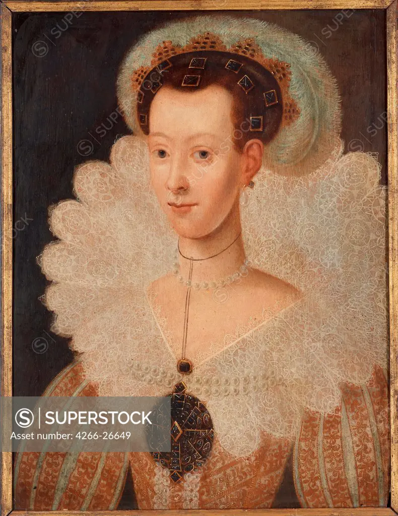 Queen Maria Eleonora of Sweden by Hoefnagel, Jacob (1575-c. 1630)  Private Collection  The Netherlands  Oil on wood  Painting  Portrait