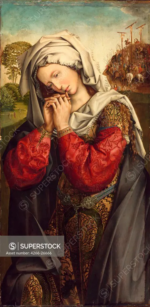 The Mourning Mary Magdalene by De Coter, Colijn (c. 1440/5-c. 1522/32)  Szepmuveszeti Muzeum, Budapest  c. 1500  Flanders  Oil on canvas  Painting  Bible