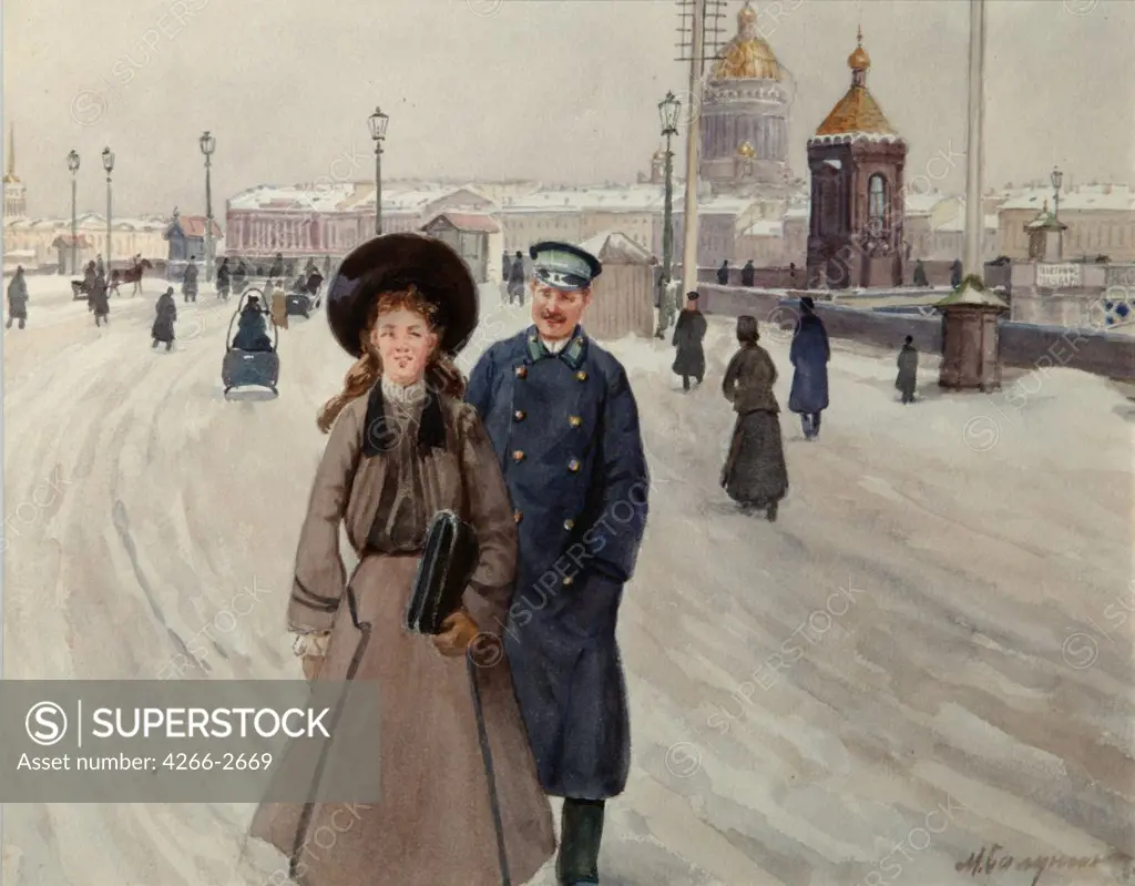 People in winter clothes by Mikhail Abramovich Balunin, watercolour on paper, 1914-1917, 1875-1939, Russia, Kazan, State Art Museum of Republic Tatarstan