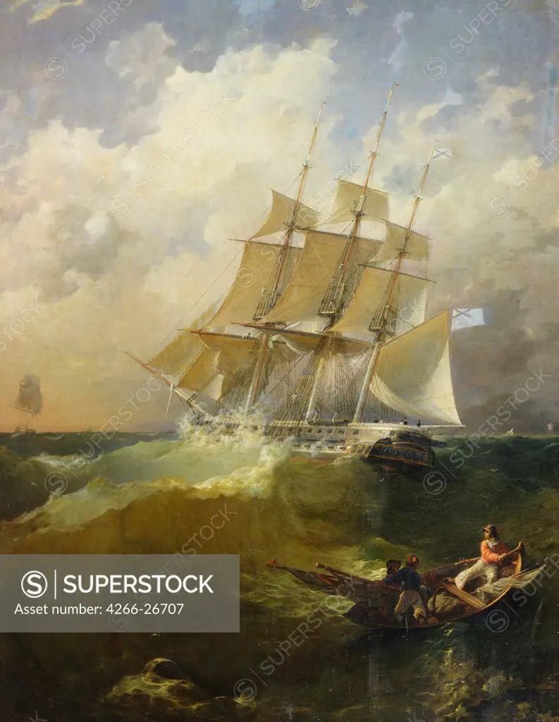 44-gun frigate 'Aurora' by Borispolets, Platon Timofeyevich (1805-1880)  State Central Navy Museum, St. Petersburg  1844  Russia  Oil on canvas  Painting  Genre,History