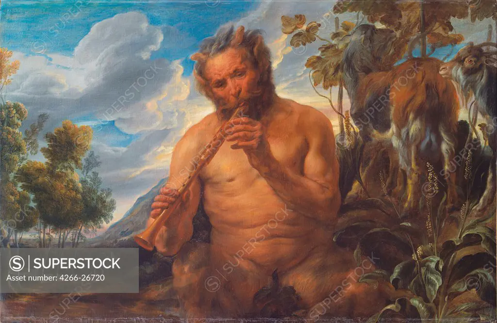 Satyr Playing the Pipe (Jupiter's Childhood) by Jordaens, Jacob (1593-1678)  Museo de Bellas Artes de Bilbao  ca 1639  Flanders  Oil on canvas  Painting  Mythology, Allegory and Literature