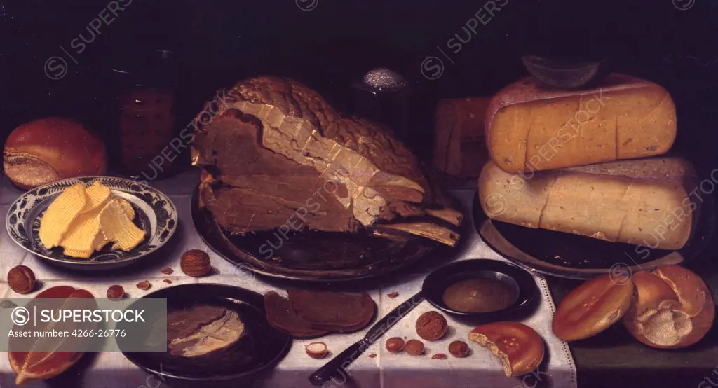 Breakfast by Schooten, Floris, van (ca. 1590-after 1655)  Kroller-Muller Museum, Otterlo  1615-1620  Holland  Oil on wood  Painting  Still Life
