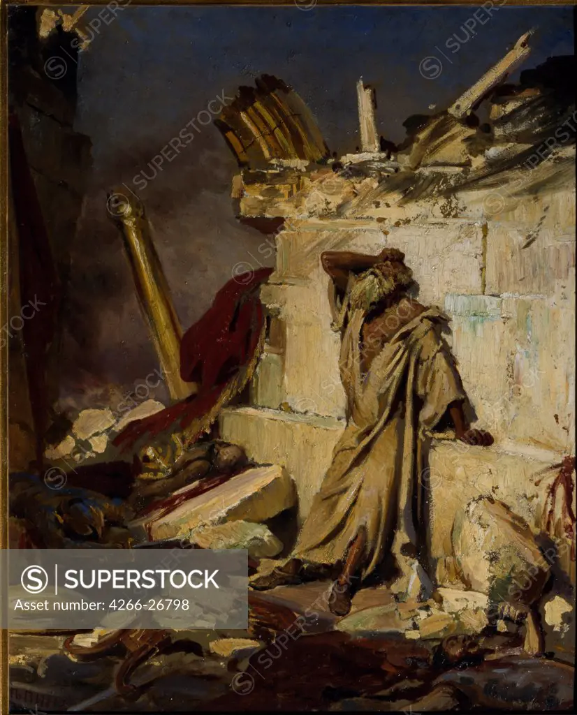 Jeremiah lamenting the Destruction of Jerusalem by Repin, Ilya Yefimovich (1844-1930)  State Tretyakov Gallery, Moscow  1870  Russia  Oil on canvas  Painting  Bible