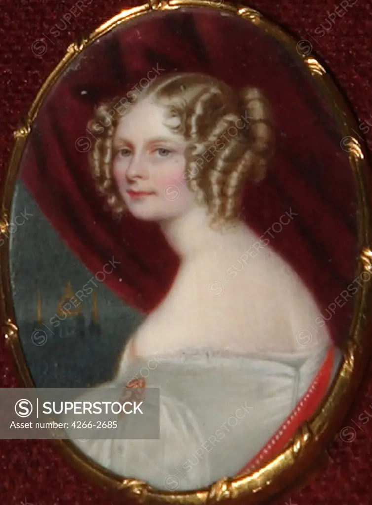 Portrait of Charlotte of Wurttemberg by Anonymous painter, watercolour on cardboard, 1830s, Russia, St Petersburg, Institute of Russian Literature IRLI (Pushkin-House)