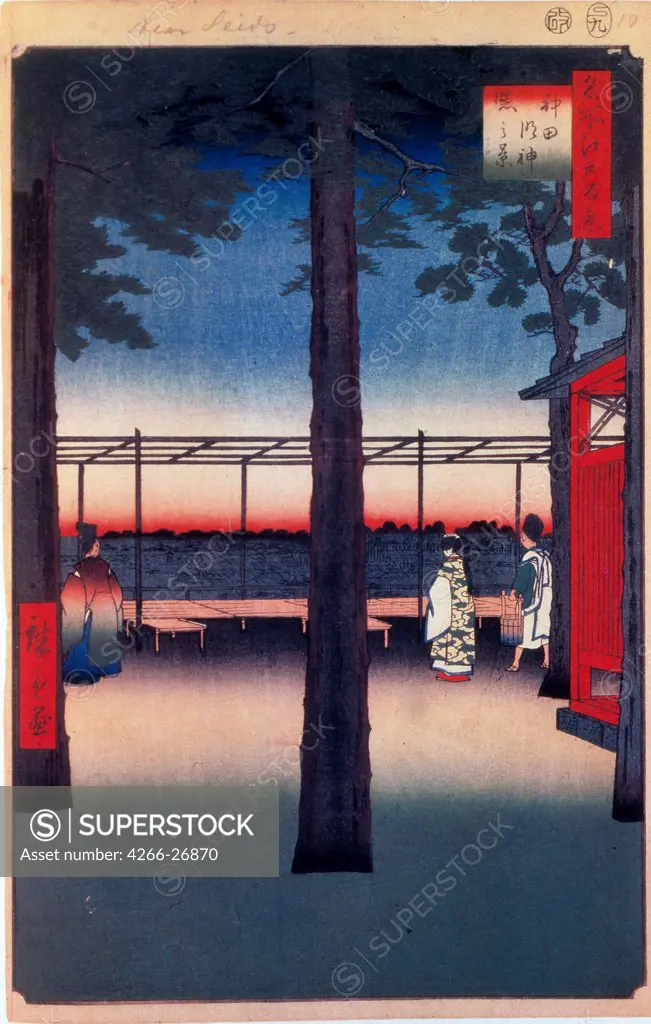 Dawn at the Kanda Myojin Shrine (One Hundred Famous Views of Edo) by Hiroshige, Utagawa (1797-1858)  State Hermitage, St. Petersburg  1856-1858  Japan  Colour woodcut  Graphic arts  Landscape