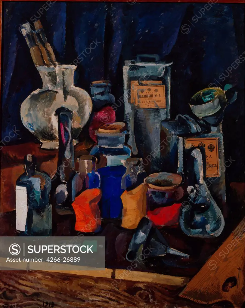 The Dry Paints by Konchalovsky, Pyotr Petrovich (1876-1956)  State Tretyakov Gallery, Moscow  1913  Russia  Oil on canvas  Painting  Still Life
