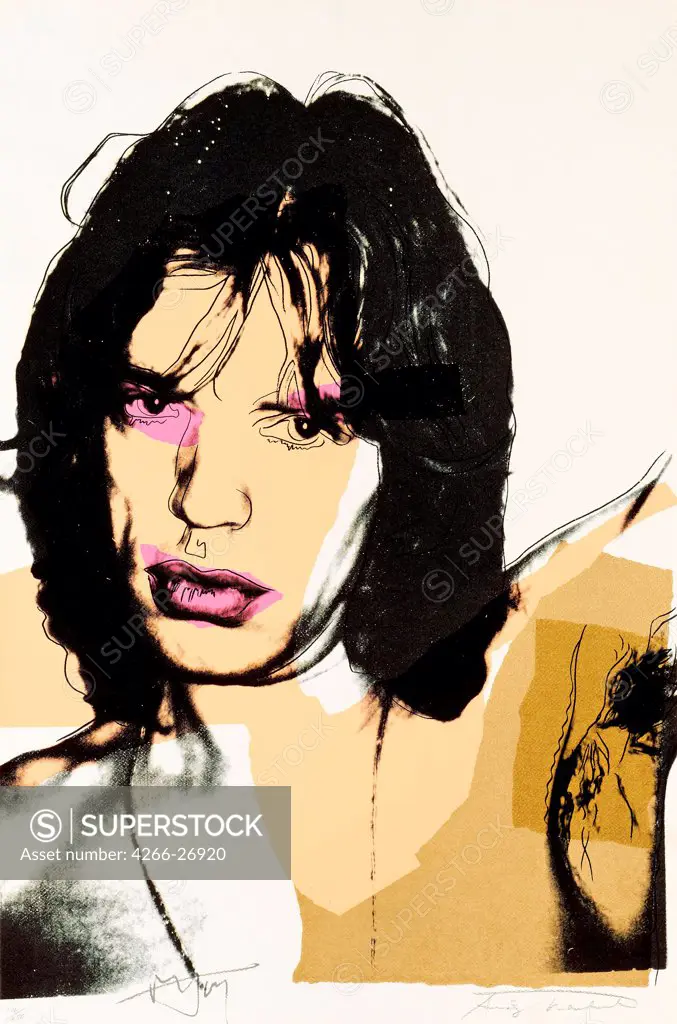 Mick Jagger by Warhol, Andy (1928-1987)  Private Collection  1975  The United States  Silkscreen ink on synthetic polymer paint on canvas  Painting  Portrait