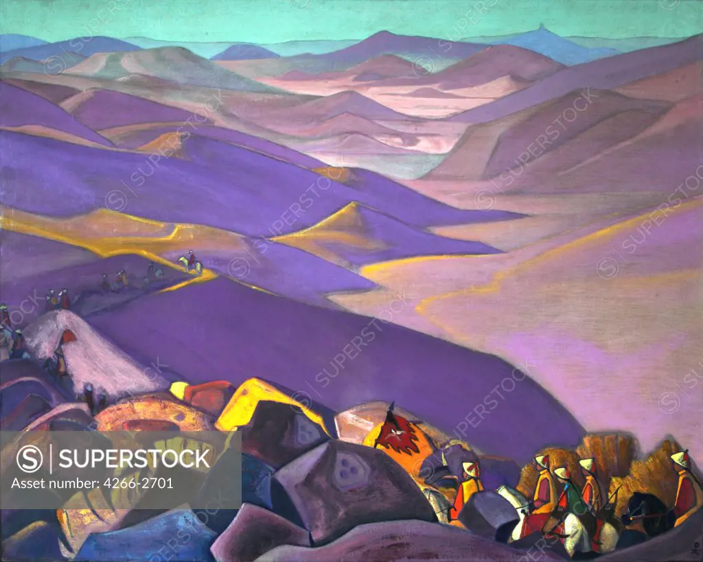 Roerich, Nicholas (1874-1947) International Centre of the Roerichs, Moscow 1838 92x123 Tempera on canvas Symbolism Russia Mythology, Allegory and Literature,History 