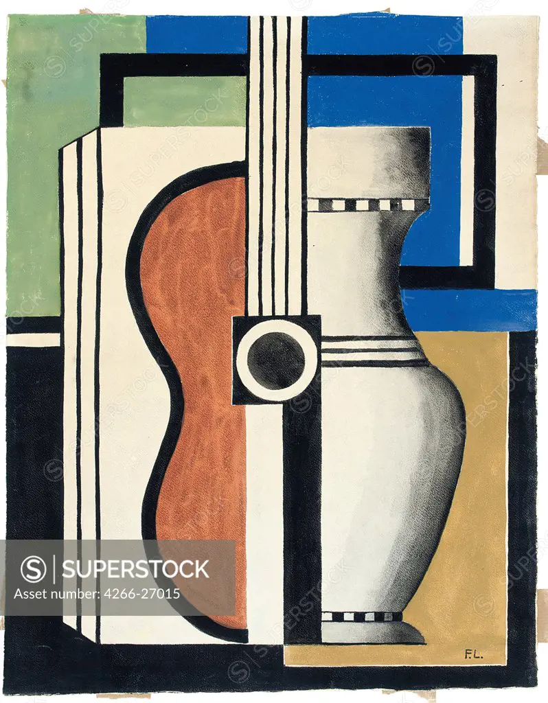 Composition with a Guitar by Leger, Fernand (1881-1955)  Private Collection  France  Watercolour, Gouache on Paper  Painting  Still Life
