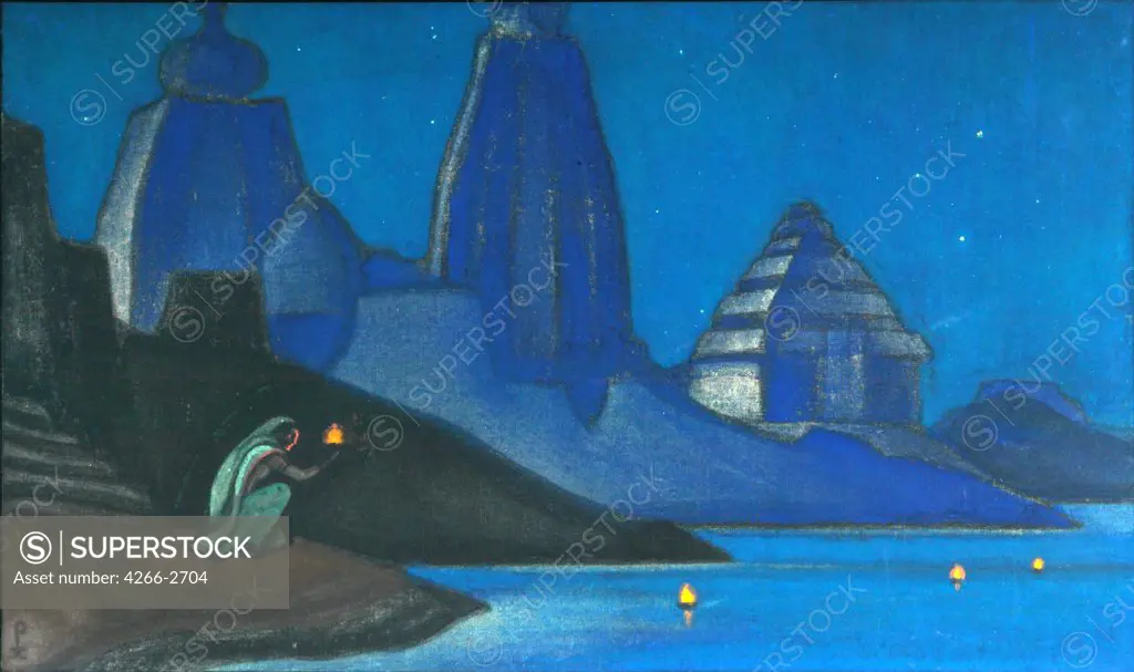 Roerich, Nicholas (1874-1947) International Centre of the Roerichs, Moscow 1947 47x80 Tempera on canvas Symbolism Russia Mythology, Allegory and Literature 