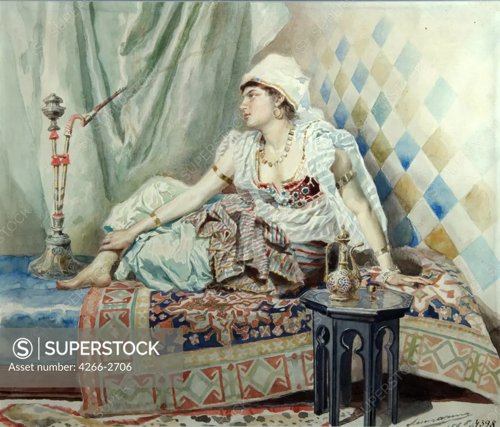 Woman in harem by Ernest Karlovich Liphart, watercolour on paper, 1847-1932, Russia, Saratov, State A. Radishchev Art Museum, 36, 5x45