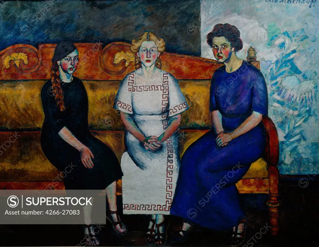 Three Sisters on the Couch by Mashkov, Ilya Ivanovich (1881-1958)  Regional M. Vrubel Art Museum, Omsk  1911  Russia  Oil on canvas  Painting  Portrait,Genre