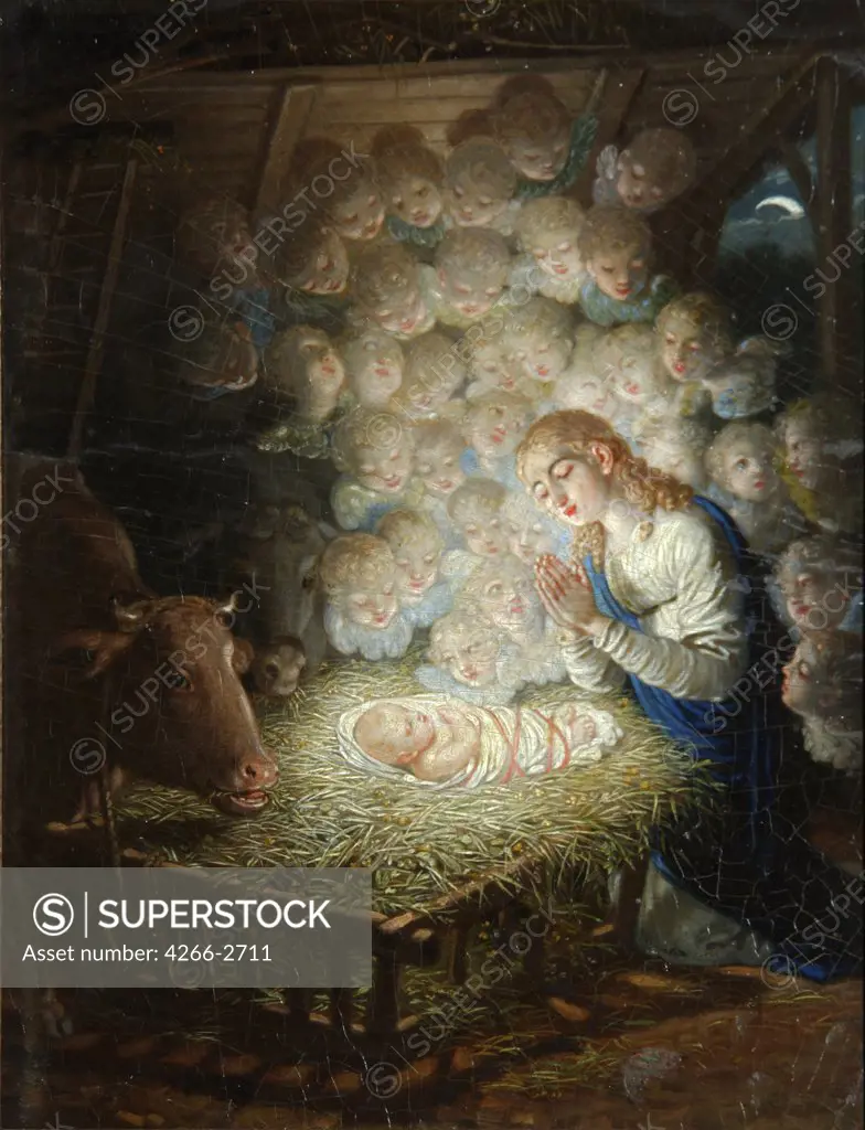 Jesus Christ in manger by Vladimir Lukich Borovikovsky, oil on canvas, 1757-1825, Russia, Tver, Regional Art Gallery, 25x20