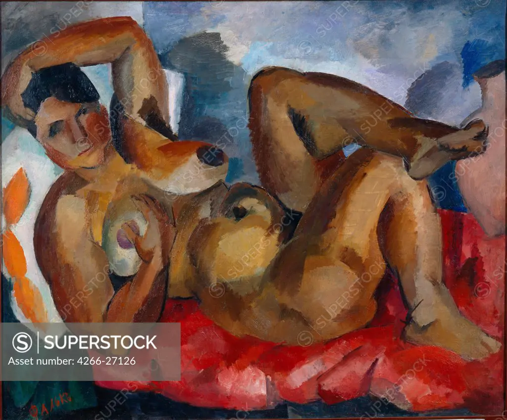 Nude. Crimea by Falk, Robert Raphailovich (1886-1958)  State Tretyakov Gallery, Moscow  1916  Russia  Oil on canvas  Painting  Nude painting