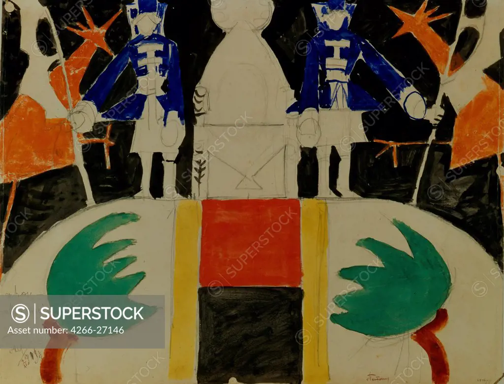 The Maksemyan's Throne. Stage design for the theatre play Tsar Maksemyan by Tatlin, Vladimir Evgraphovich (1885-1953)  State Russian Museum, St. Petersburg  1911  Russia  Pencil, watercolour on paper  Painting  Opera, Ballet, Theatre