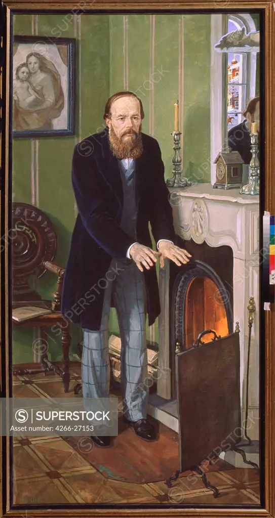 Portrait of the author Fyodor M. Dostoevsky (1821-1881) by Zhilinsky, Dmitri Dmitrievich (*1927) / Private Collection / Modern / 1989 / Russia / Tempera on canvas / Portrait / 200x100
