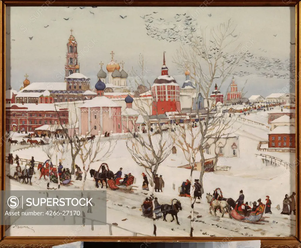VIEW OF THE TRINITY LAVRA OF ST. SERGIUS FROM RAILWAY STATION STREET BY YUON, KONSTANTIN FYODOROVICH (1875-1958) / STATE OPEN-AIR MUSEUM OF THE TRINITY LAVRA OF ST. SERGIUS, SERGYEV POSSAD / RUSSIAN PAINTING, END OF 19TH - EARLY 20TH CEN. / 1911 / RUSSIA