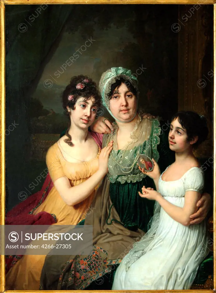 Portrait of Countess Anna Bezborodko with her daughters Lyubov and Cleopatra by Borovikovsky, Vladimir Lukich (1757-1825) / State Russian Museum, St. Petersburg / Neoclassicism / 1803 / Russia / Oil on canvas / Portrait / 134x104,5