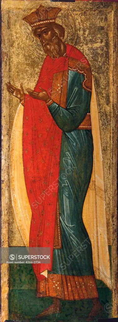 Russian icon with St Vladimir by unknown painter, tempera on panel, 15th century, Novgorod School, Russia, Moscow, State Tretyakov Gallery