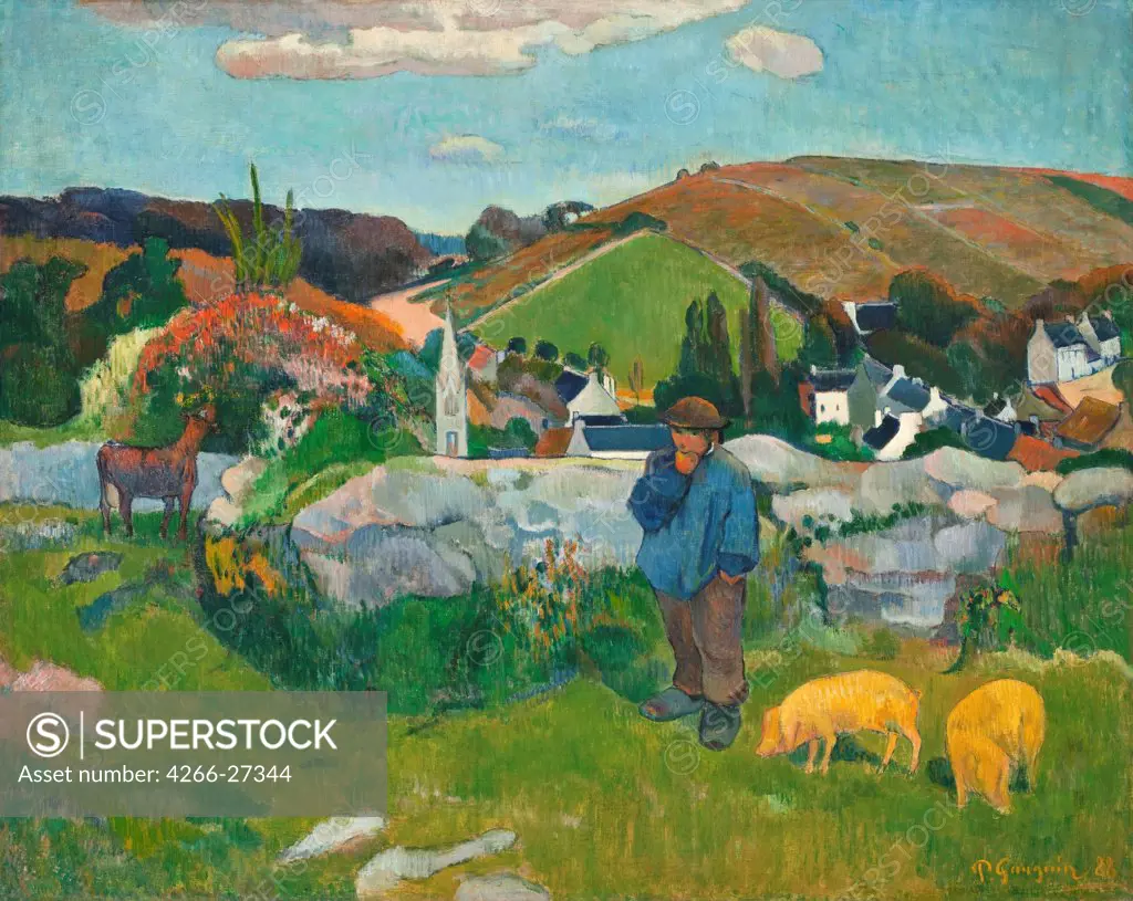 The Swineherd by Gauguin, Paul Eugene Henri (1848-1903) / Los Angeles County Museum of Art / Postimpressionism / 1888 / France / Oil on canvas / Landscape,Genre / 73x93