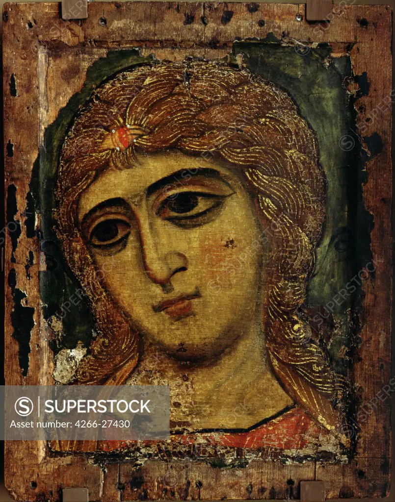 The Archangel Gabriel (The Angel with Golden Hair) by Russian icon   / State Russian Museum, St. Petersburg / Russian icon painting / ca 1200 / Russia, Novgorod School / Tempera on panel / Bible / 49x38,5