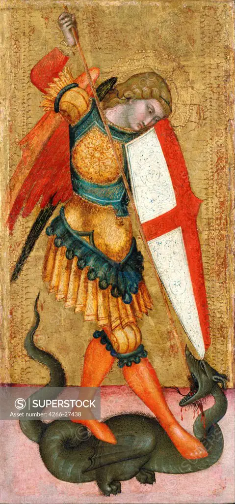 Saint Michael and the Dragon by Anonymous   / National Museum of Western Art, Tokyo / Gothic / 14th century / Italy, School of Siena / Tempera on panel / Bible / 40,5x19