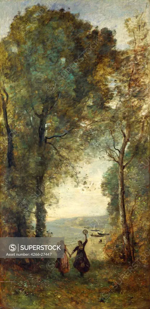 Reminiscence of the Beach of Naples by Corot, Jean-Baptiste Camille (1796-1875) / National Museum of Western Art, Tokyo / Barbizon / 1871-1872 / France / Oil on canvas / Landscape / 175x84