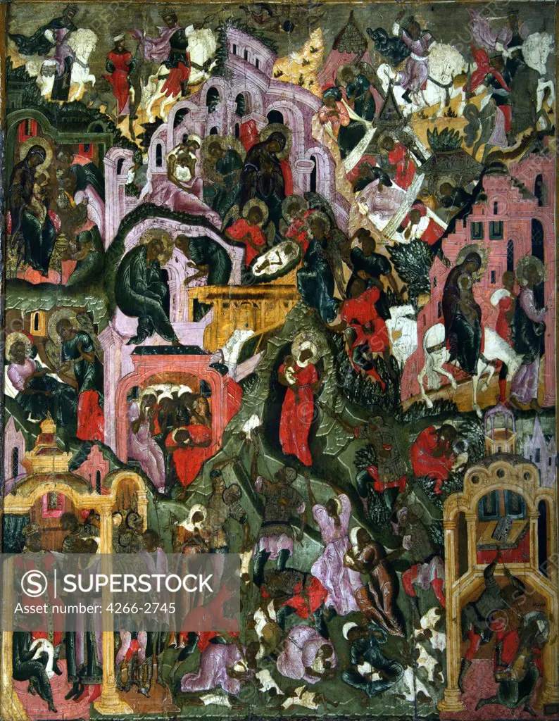 Russian icon with scenes from life of Jesus Christ by unknown painter, tempera on panel, 17th century, Moscow School, Russia, Moscow, State Tretyakov Gallery