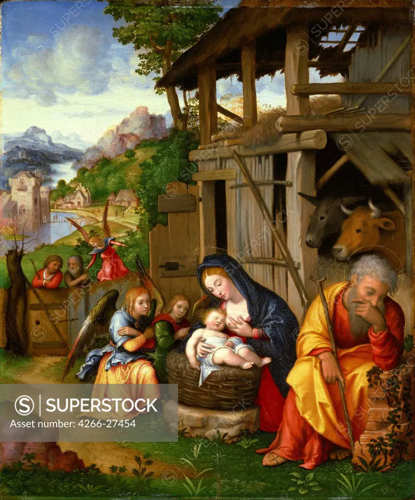 Nativity by Leonbruno, Lorenzo (1480-1537) / National Museum of Western Art, Tokyo / Renaissance / ca 1515 / Italy, School of Mantua / Oil on wood / Bible / 43,8x36,3