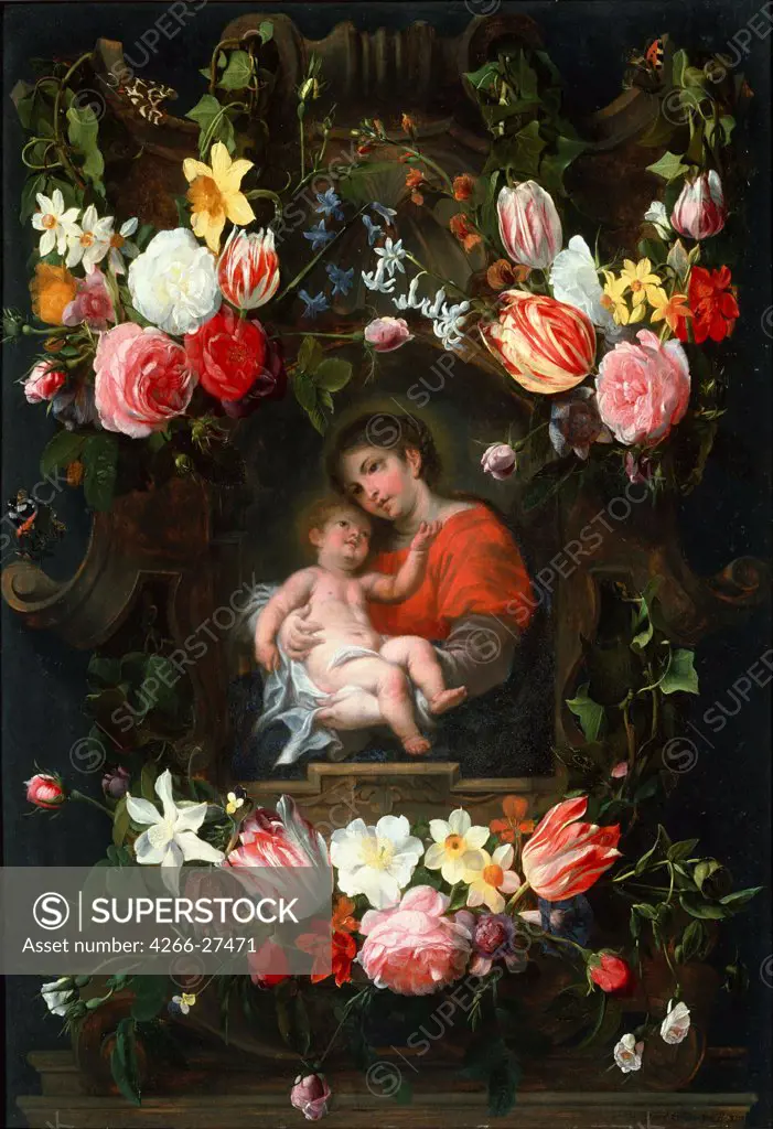 Garland of Flowers with Madonna and Child by Seghers, Daniel (1590-1661) / National Museum of Western Art, Tokyo / Baroque / First third of 17th cen. / Flanders / Oil on wood / Still Life,Bible / 77x53,5