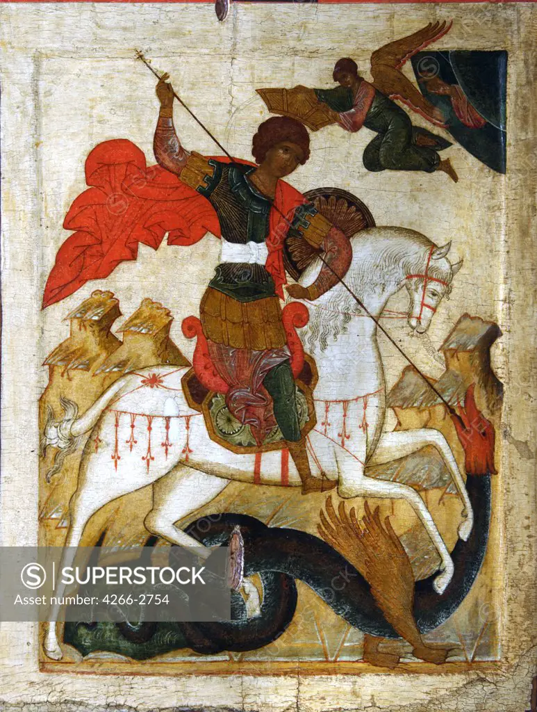 Russian icon with St George by unknown painter, tempera on panel, 16th century, Russia, Moscow, State Tretyakov Gallery