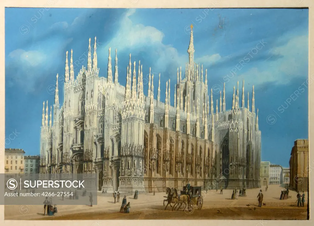 The Milan Cathedral by Anonymous   / Regional A. Deineka Art Gallery, Kursk / Academic art / 1860s /  / Watercolour, Gouache on Paper / Architecture, Interior,Landscape /